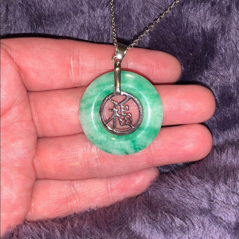Genuine AA “Blessings” Jadeite 18K WG Necklace